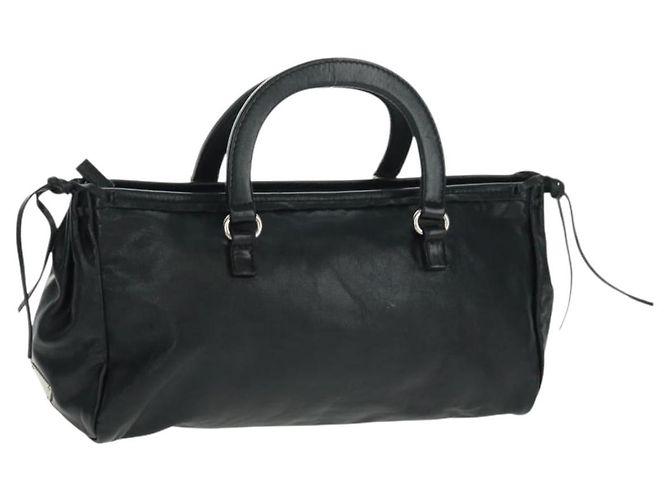 PRADA Hand Bag Leather Black Silver 
