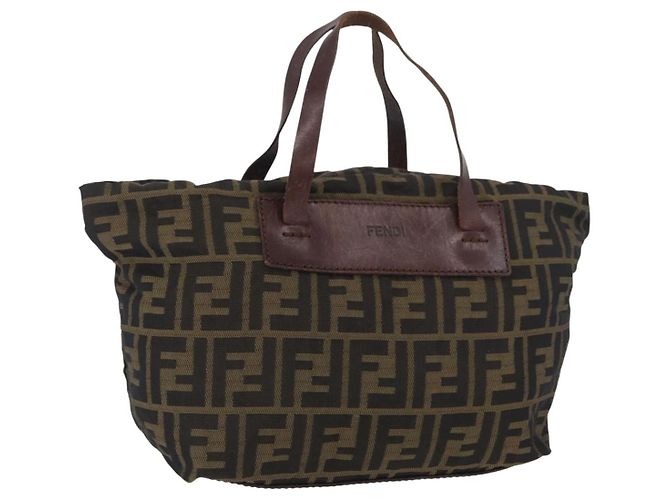 FENDI Zucca Canvas Hand Bag Brown Black