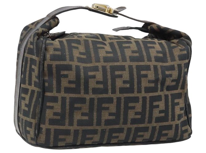 FENDI Zucca Canvas Hand Bag Black Gold