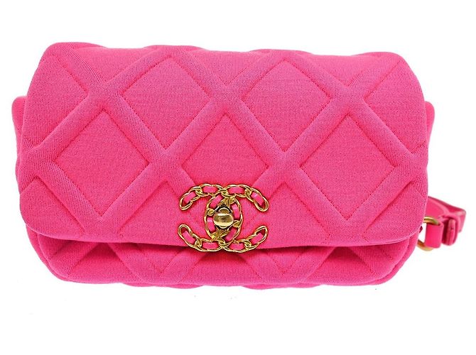 Cinto Chanel 19 em jersey acolchoado Rosa