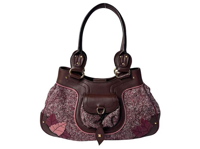 Triomphe Céline Celine Handtasche aus Tweed x Leder Braun Pink Bordeaux