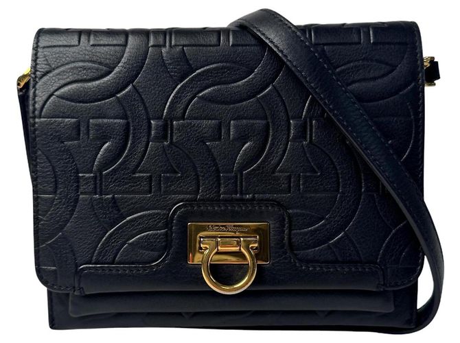 Gancini Borsa a tracolla in pelle nera Salvatore Ferragamo Nero
