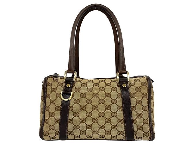 Bolsa Boston Gucci em lona e couro marrom