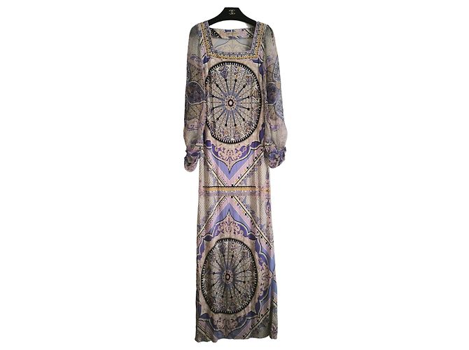 Emilio Pucci gemustertes Maxikleid Schwarz Pink Weiß Blau Beige Grau Lila Gelb