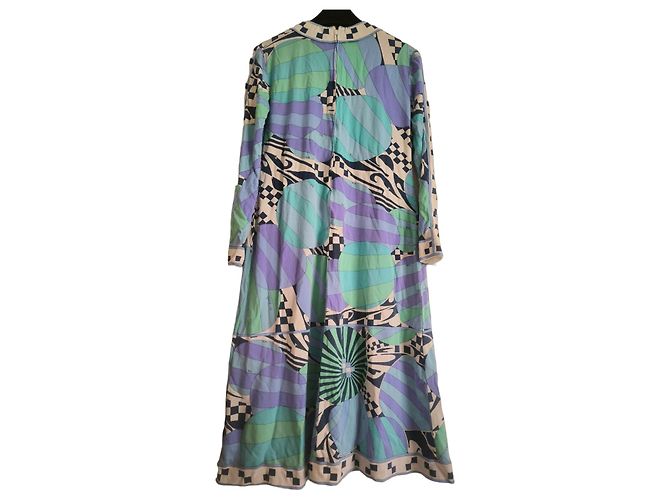 Vintage Emilio Pucci Seidenkleid Weiß Blau Beige Grün Lila