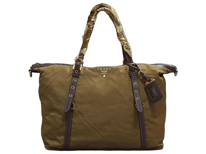 Bolsa Prada em tela de nylon cáqui Caqui
