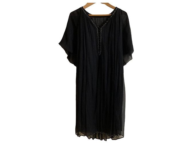 Autre Marque MACPHEE Seidenchiffon-Kleid Schwarz