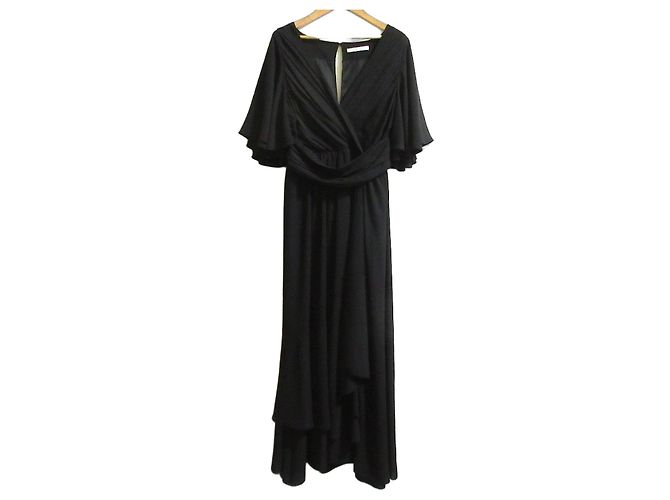 Autre Marque LIBJOIE Ausgestelltes Maxikleid mit Raffgurtel Schwarz
