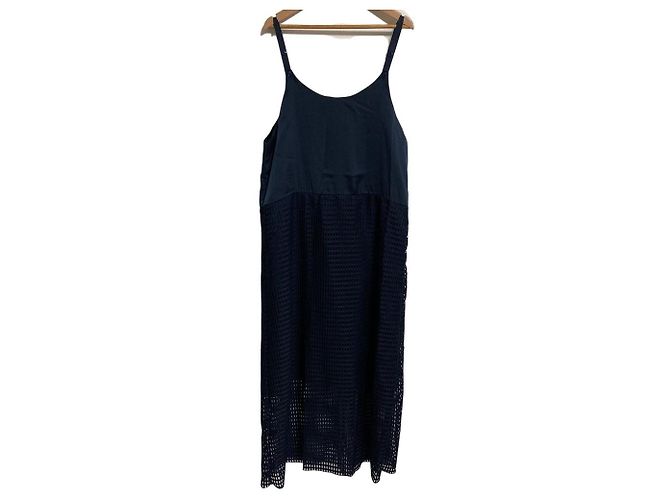 Autre Marque Americana Mesh Combo Kleid Blau Marineblau