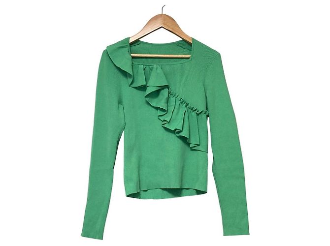Autre Marque GRACE CONTINENTAL Rippstrick-Top mit seitlichen Rüschen Grün