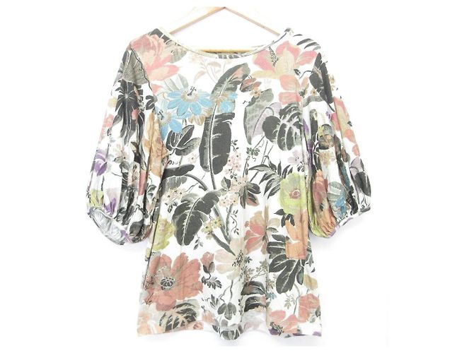 Autre Marque Top de mangas abullonadas con estampado botánico Dries Van Noten Blanco