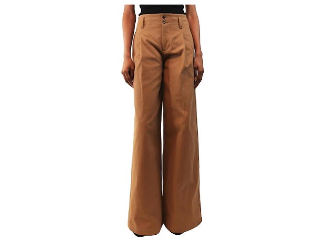 Chloé Calças largas plissadas em algodão castanho - size UK 6 Marrom