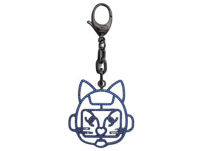 Chanel Blue crystal robot cat keyring