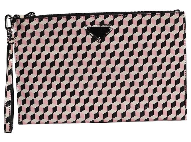 Saffiano Prada Bolsa pouch geométrica rosa