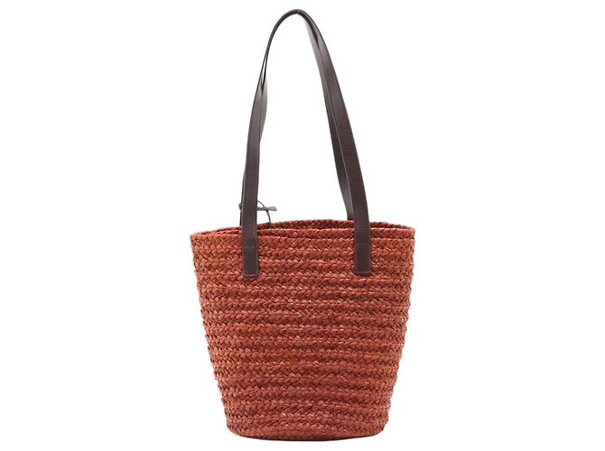 Saint Laurent Saco tote Paris Panier em ráfia e couro Brown Marrom