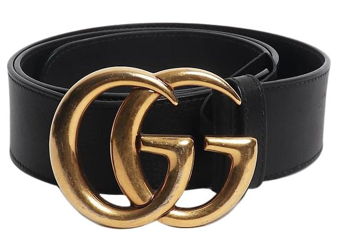 Gucci Cintura con logo Marmont nera e oro Nero