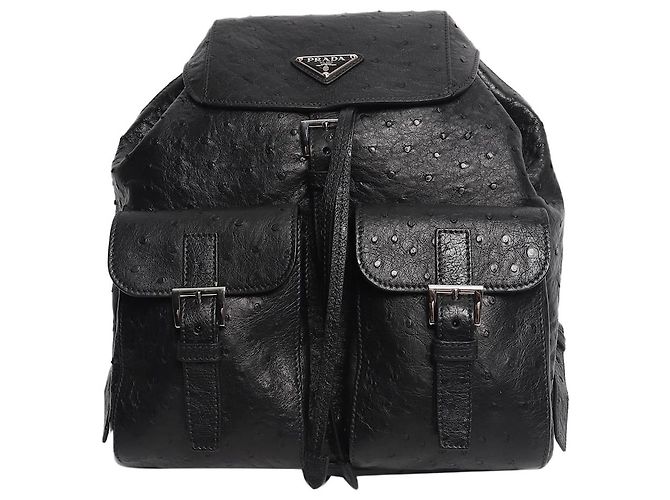 Prada Black ostrich leather backpack