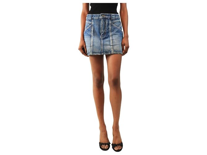 Saint Laurent Blue multi-seam denim mini skirt - size UK 8