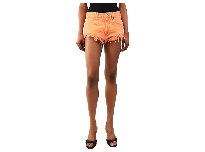 Isabel Marant Mini shorts de denim naranjas con flecos - size UK 8