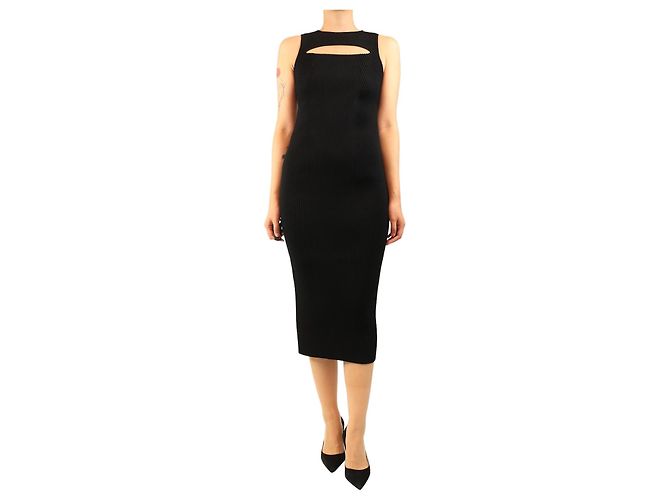 Alexander Mcqueen Schwarzes ärmelloses Rippstrick-Midikleid - size M