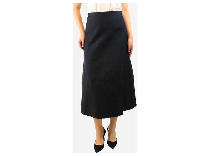 The row Falda midi línea A de algodón azul marino - size UK 8