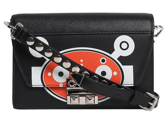 Prada Picca borsa a tracolla robot Elektra nera e arancione Nero