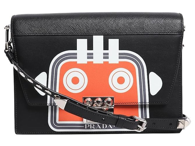 Prada Sac à épaule robot Elektra medium noir et orange