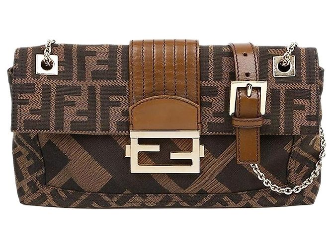 Fendi Borsa Baguette Zucca marrone