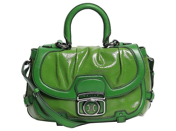 Céline Bolsa 2way em couro envernizado verde