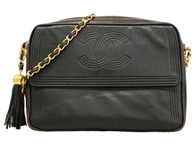Borsa a tracolla Chanel in pelle d'agnello nera Nero