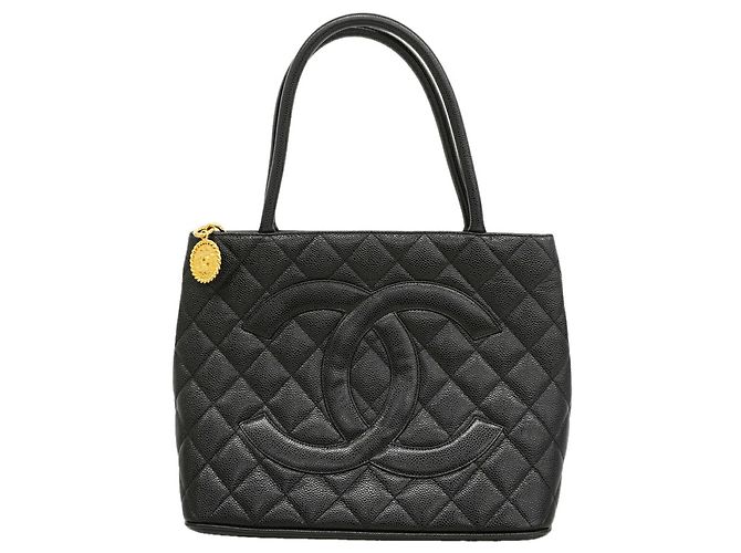 Borsa Tote Chanel in pelle di vitello martellata nera Nero