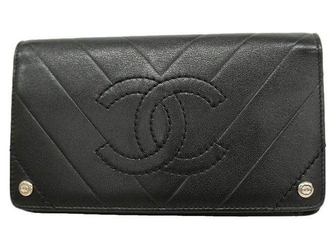 Chanel V-Stitch Leder Geldbörse lang Schwarz