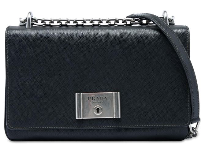 Prada Black Saffiano Lux Lock Chain Flap Noir