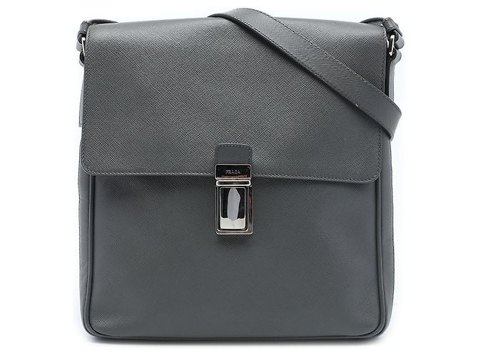Prada Travel Messenger Bag aus grauem Saffiano-Leder Braun