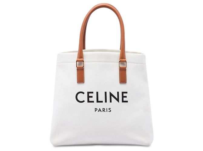 Céline Celine Cabas Tote Horizontal Small de lona marrón con estampado de logo Castaño Beige