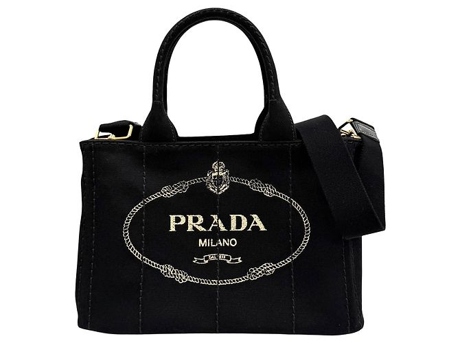 Borsa Tote Prada Small Canvas Canapa Logo Nera Nero