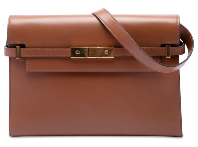 Bolsa de Ombro Manhattan Saint Laurent em Pele de Bezerro Lisa Castanha Medium