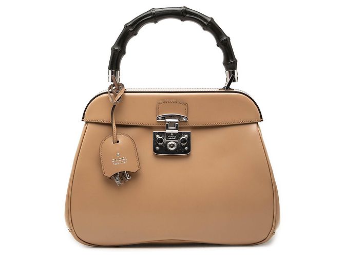 Bamboo Bolso de mano Gucci Lady Lock de piel de becerro lisa Beige Medium con bambú