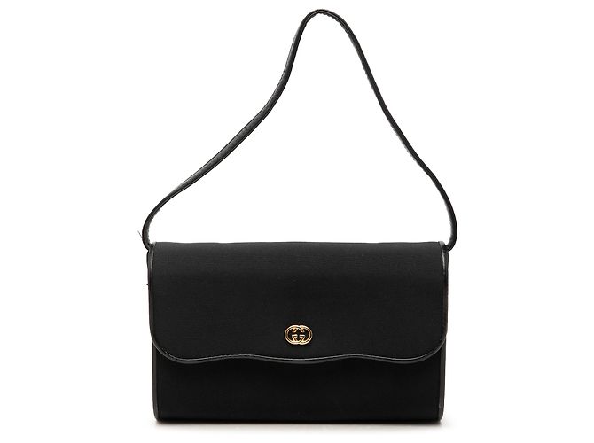 Bolsa de Ombro Gucci em Lona Preta com Corrente Interlocking G Preto