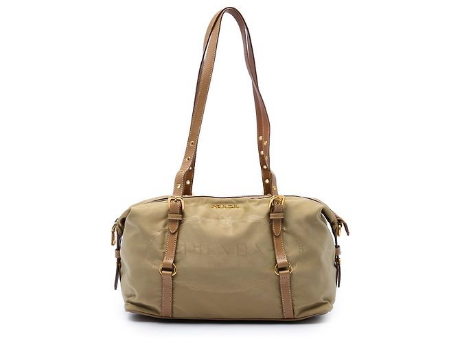 Prada Beige Canvas Canapa Logo Shoulder Bag