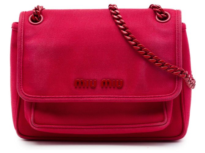 Miu Miu Pink Canvas Canapa Crossbody mit Klappe und Kette