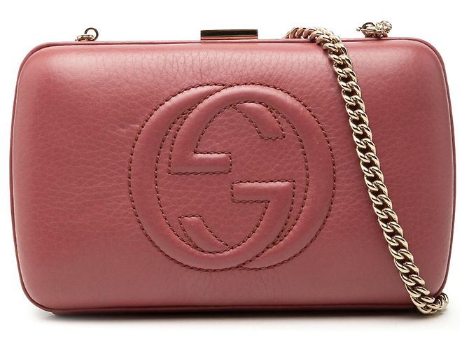 Pochette Soho avec chaîne en cuir de veau rose Gucci Doré