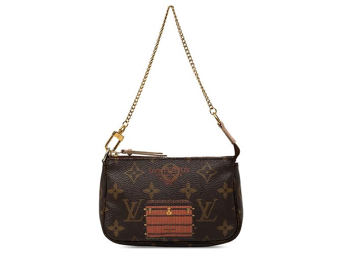 Louis Vuitton Brown Monogram Trunks and Locks Mini Pochette Accessoires Marrone