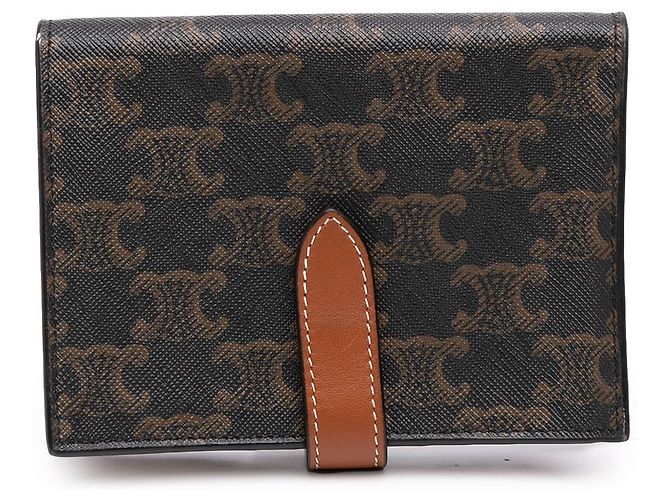 Céline Celine Brown Triomphe Coated Canvas Compact Wallet Dark brown