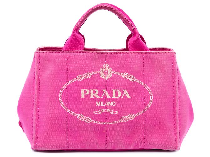 Prada Sac Tote Small Canvas Canapa Logo Rose