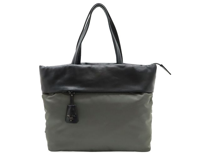 Borsa reversibile Prada in Tessuto e Nappa grigia Marrone