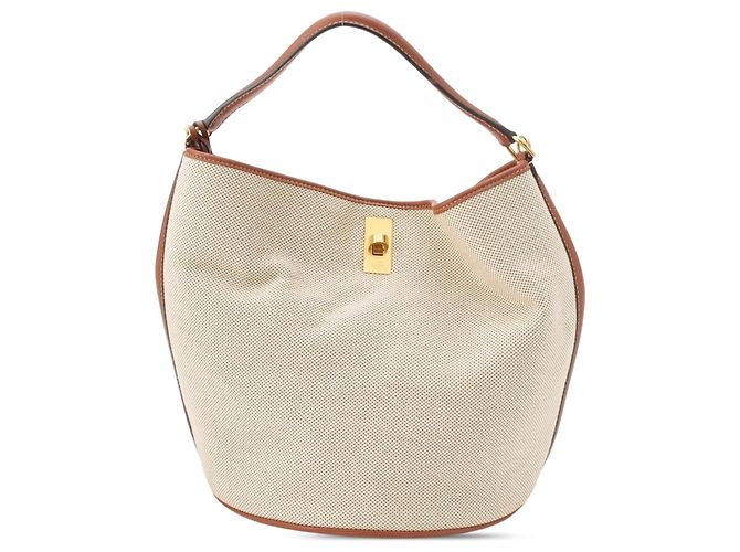 Céline Celine Brown Medium Canvas Bucket 16 Beige