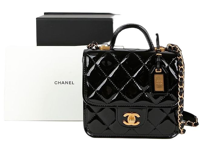 Chanel Bolsa Tote com aba e alça de mão Preto