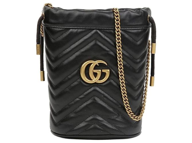 Gucci Mini Borsa Secchiello GG Marmont Nera Nero