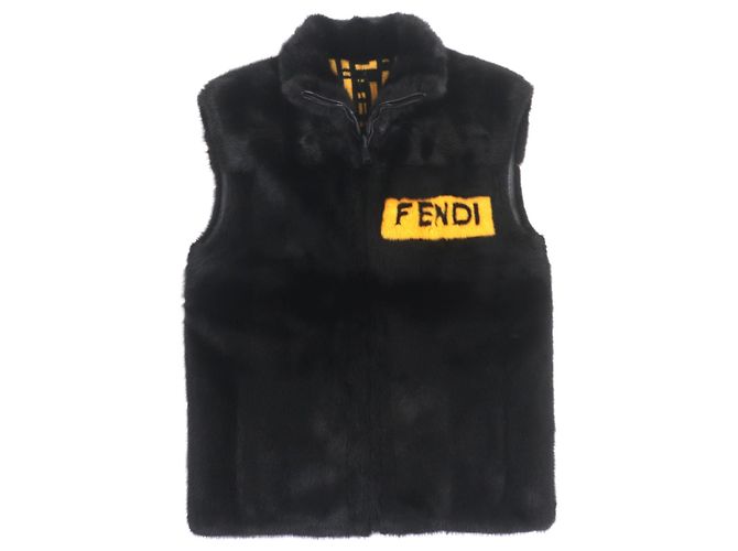 Fendi MINK Coat Black Yellow